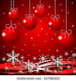 festive Christmas background with snowflakes and balls,vector illustration
