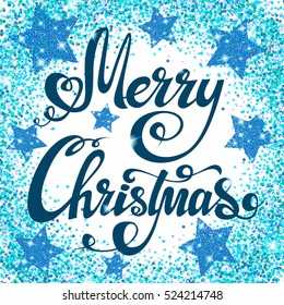 Festive Christmas background with sparkles. Merry Christmas - hand lettering. Vector.