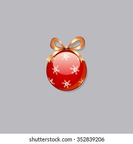 Festive Christmas ball vector icon, Christmas tree toy, red glass ball in snowflakes patterns, shiny eps 10, isolated on, print for t-shirt