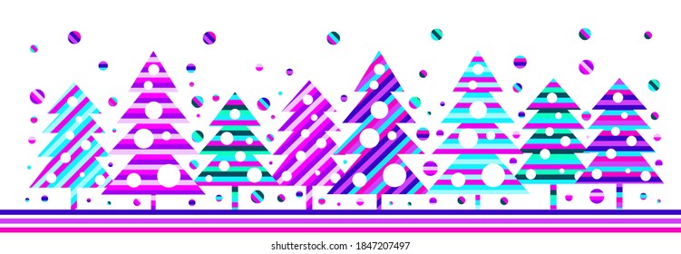 Festive Christmas banner with beautiful stylized Christmas trees. Vector New Year illustration.