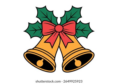 Festive Christmas Bell Decorated with Holly and a Red Ribbon