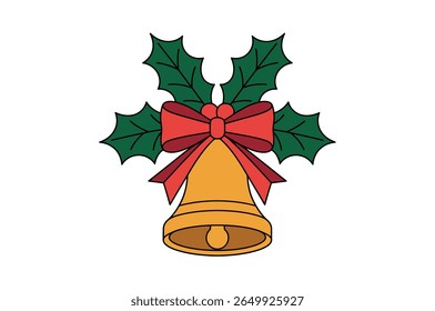 Festive Christmas Bell Decorated with Holly and a Red Ribbon