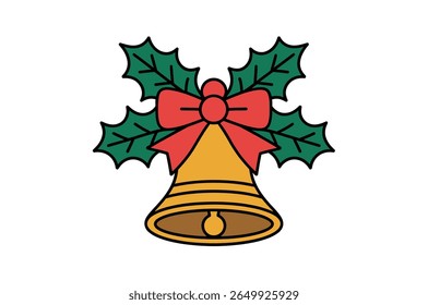 Festive Christmas Bell Decorated with Holly and a Red Ribbon