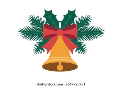 Festive Christmas Bell Decorated with Holly and a Red Ribbon