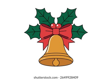 Festive Christmas Bell Decorated with Holly and a Red Ribbon