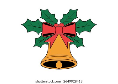 Festive Christmas Bell Decorated with Holly and a Red Ribbon