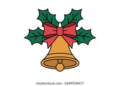 Festive Christmas Bell Decorated with Holly and a Red Ribbon