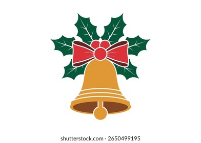 Festive Christmas Bell Decorated with Holly and a Red Ribbon