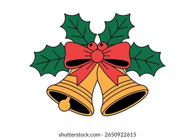 Festive Christmas Bell Decorated with Holly and a Red Ribbon