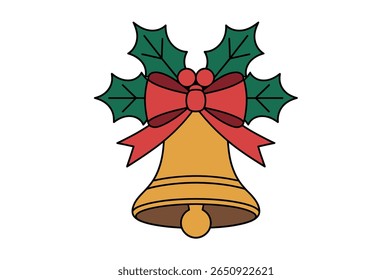Festive Christmas Bell Decorated with Holly and a Red Ribbon