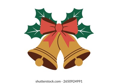 Festive Christmas Bell Decorated with Holly and a Red Ribbon
