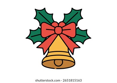 Sino de Natal festivo Decorado com Holly e uma Fita Vermelha