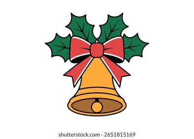 Sino de Natal festivo Decorado com Holly e uma Fita Vermelha