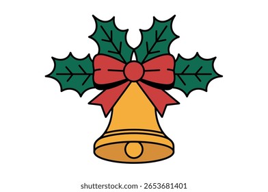 Festive Christmas Bell Decorated with Holly and a Red Ribbon