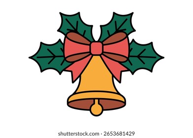 Festive Christmas Bell Decorated with Holly and a Red Ribbon