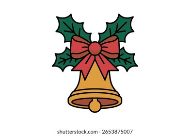 Festive Christmas Bell Decorated with Holly and a Red Ribbon