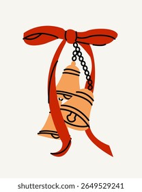 Festive christmas bells decorated with a red bow. Perfect for scrapbooking, greeting card, party invitation stickers. New Year`s decorations
