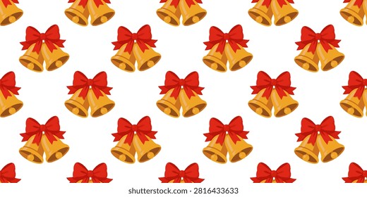 festive christmas bells seamless pattern with golden holiday decorations