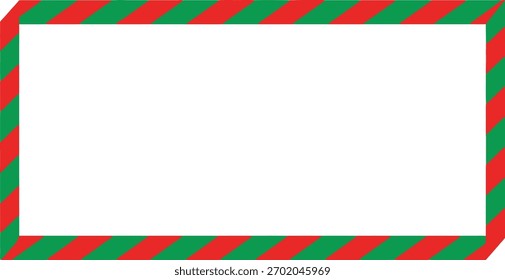 A festive Christmas border with diagonal red and green stripes framing a blank white space for text or images.