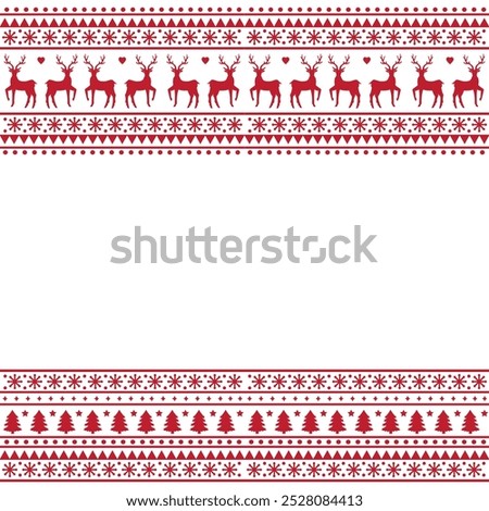 Festive Christmas border frame with reindeer in Scandinavian style