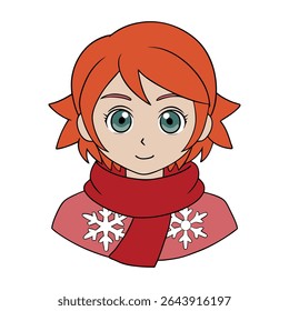 Festive Christmas border with a girl in a cozy scarf, surrounded by delicate snowflakes. Perfect for holiday cards, winter crafts, and seasonal decorations.
