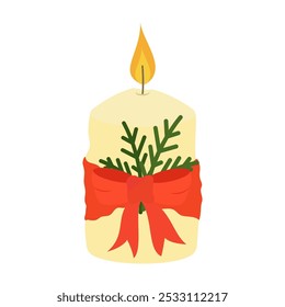 Festive Christmas Candle Designs with Seasonal Decor Illustration flat. Happy New Year element sign