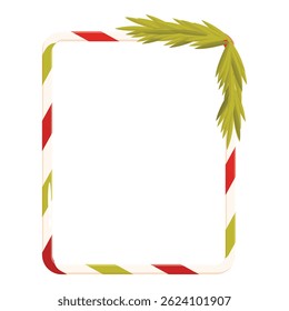 Festive christmas candy cane border with a pine branch, perfect for holiday themed designs