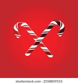 Festive Christmas candy canes crossed in a decorative design, perfect for holiday themes, greeting cards, seasonal decorations, and cheerful festive branding.