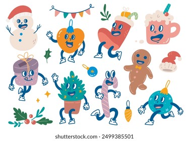 Festive Christmas Cartoon Characters - Fun Holiday Illustration Set