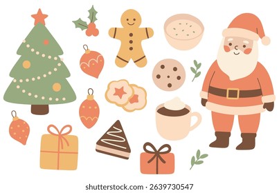 Festive Christmas celebration filled with traditional treats and holiday figures in a charming design