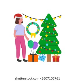 Festive Christmas Celebration with Friends Flat Vector Illustration