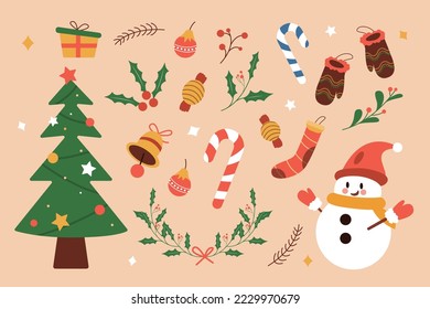 Festive christmas clipart elements collection, Christmas vector icons new year decoration