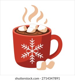 Cacao de Navidades festivas con malvaviscos en Arte vectorial de taza de cerámica aislado sobre fondo blanco