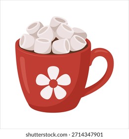 Cacao de Navidades festivas con malvaviscos en Arte vectorial de taza de cerámica aislado sobre fondo blanco