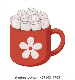 Cacao de Navidades festivas con malvaviscos en Arte vectorial de taza de cerámica aislado sobre fondo blanco
