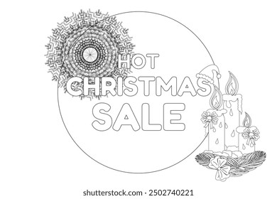 Festive Christmas coloring page featuring intricate designs with candles and snowflakes. Ideal for holiday crafts and activities.