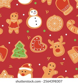 Festive Christmas cookie pattern. Delicious, beautiful Christmas baking. A wonderful sweet pastry for the festive table. Vector illustration