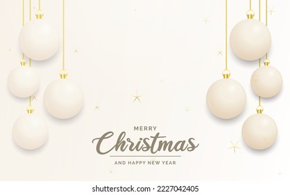 Festive Christmas decoration White and gold christmas balls for website. social networks. blog or your video channel