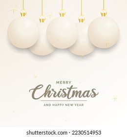 Festive Christmas decoration White and gold christmas balls for website. social networks. blog or your video channel