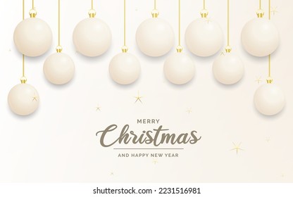 Festive Christmas decoration White and gold christmas balls for website. social networks. blog or your video channel