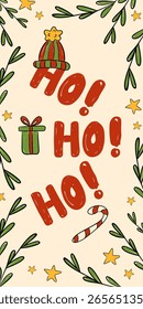 Design de Natal festivo com texto e decorações. Ilustração vetorial