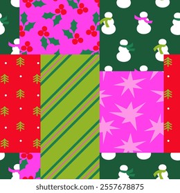 Festive Christmas digital background. Candy canes, holly leaves, vibrant stripes, and star motifs. Holiday-themed designs. Vibrant vector graphics