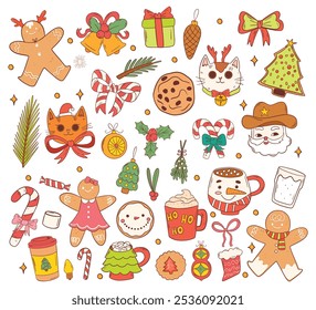 Festive Christmas Doodles Featuring Holiday Icons and Treats