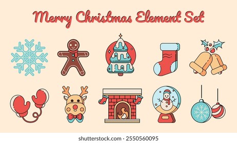 Festive Christmas Element Set, Santa, Reindeer, Ornaments, and More Holiday Icons for Seasonal Designs, Christmas Essentials, and Christmas Icons