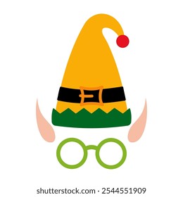 Festive Christmas Elf and Snowman Costume Accessories. Happy New Year party Masks and Clothes