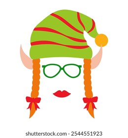 Festive Christmas Elf and Snowman Costume Accessories. Happy New Year party Masks and Clothes