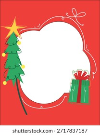 Festive Christmas Frame Red Template Tree Present Gift Doodle Border Seasonal Social Media