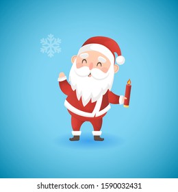 Festive Christmas funny Santa Claus holding candle, vector illustration