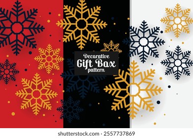 Festive Christmas gift wrap design featuring vibrant patterns, snowflakes, and holiday icons. Perfect for wrapping presents with seasonal charm and spreading holiday joy.