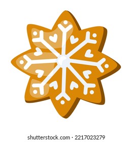 Festive Christmas gingerbread cookie in star shape with icing, vector